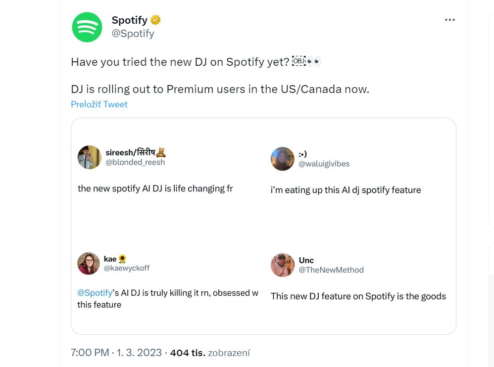 Ohlasy poslucháčov na Spotify DJ
