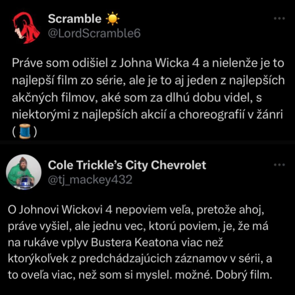 Ohlasy na film John Wick: Kapitola 4 na Twitteri.